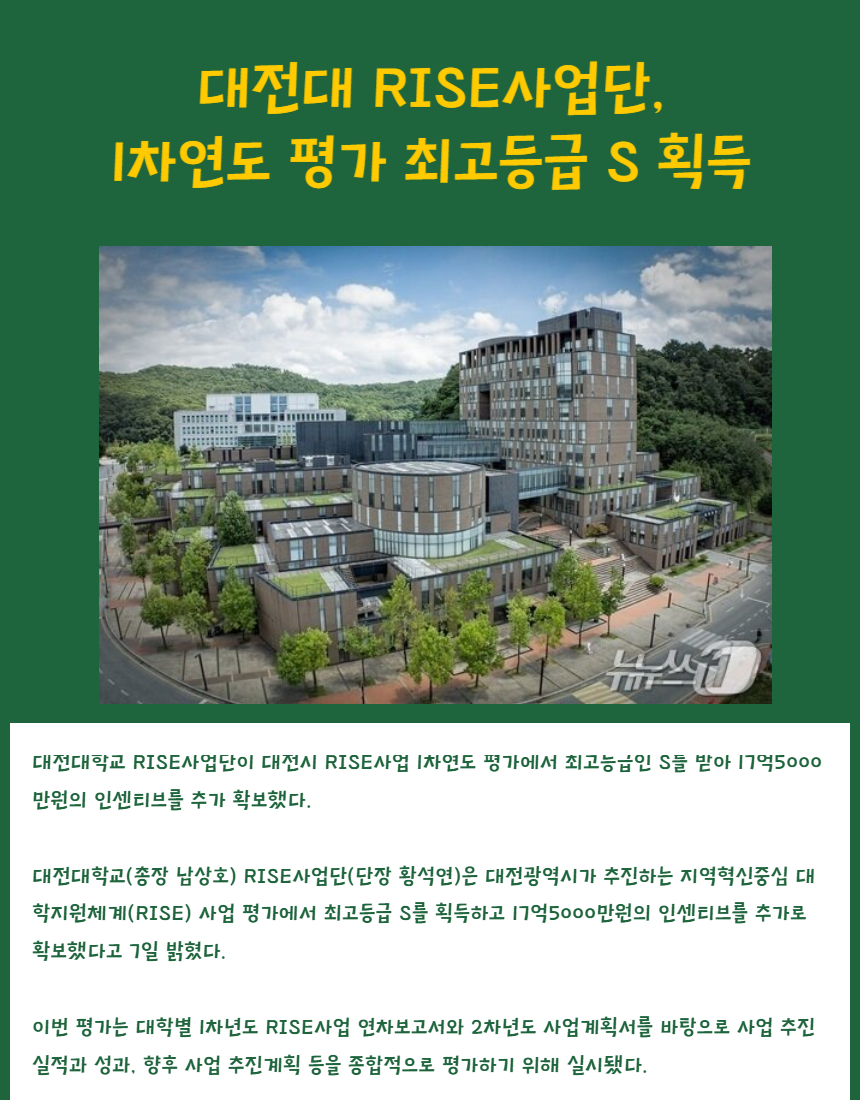 대전대 RISE사업단, 1차연도 평가 최고등급 S 획득
